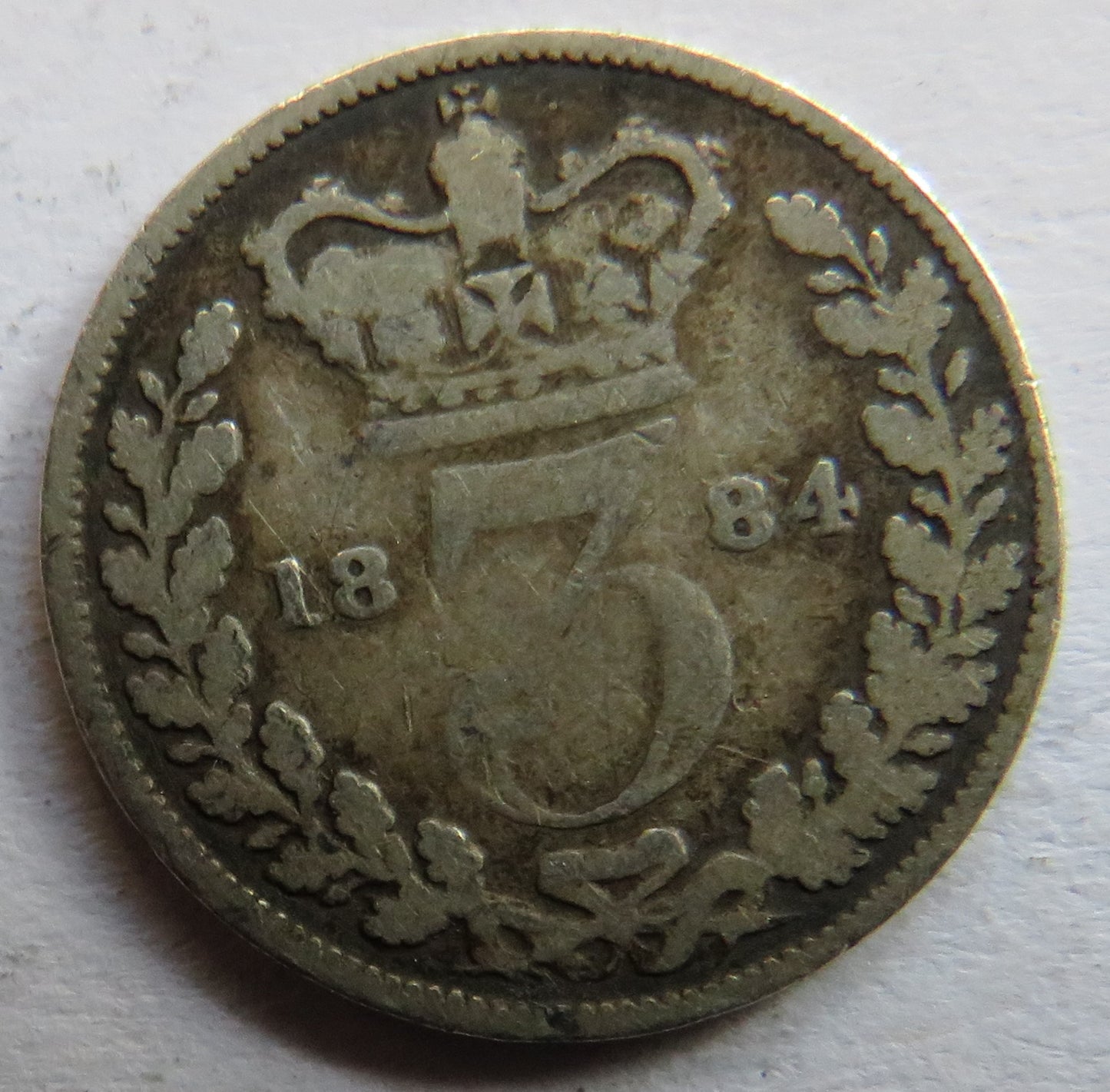 1884 Queen Victoria Young Head Silver Threepence Coin - Great Britain