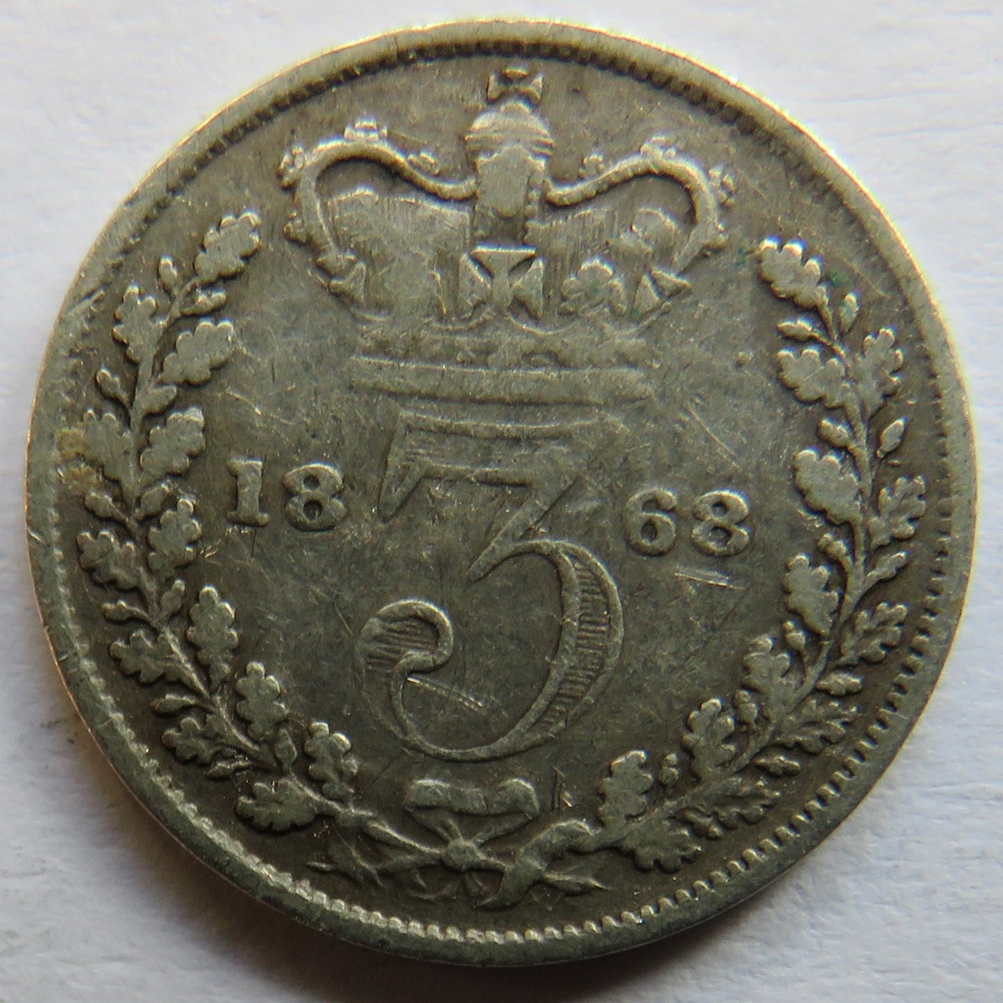 1868 Queen Victoria Young Head Silver Threepence Coin - Great Britain