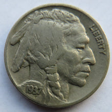Load image into Gallery viewer, 1937 USA Buffalo Nickel Coin
