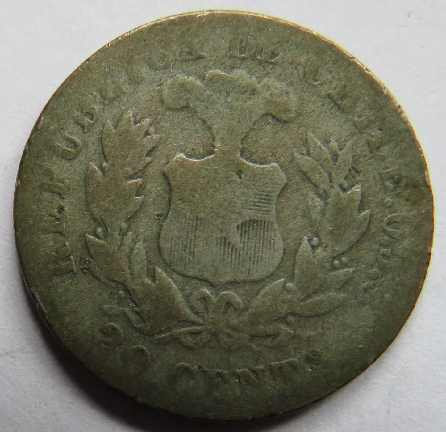 1880 Chile Silver 20 Centavos Coin