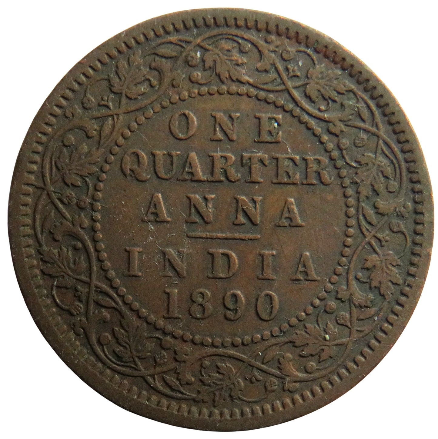 1890 Queen Victoria India 1/4 Anna Coin