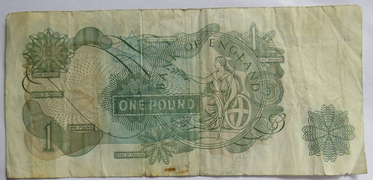 C.1970 Bank of England £1 One Pound Banknote J.B. Page (Y68E)
