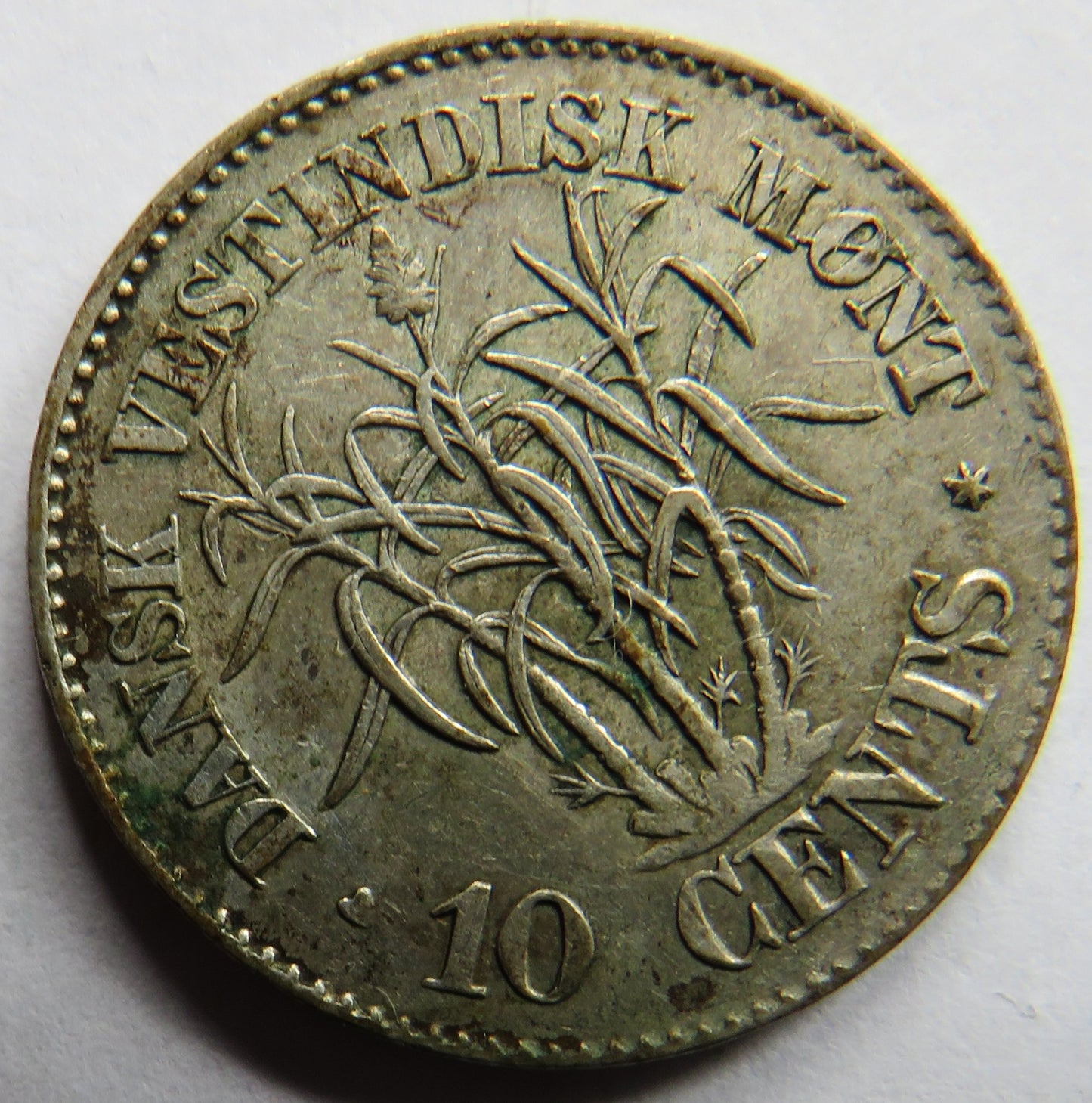 1878 Danish West Indies Silver 10 Cents Coin