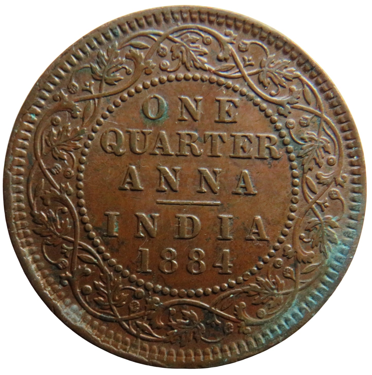 1884 Queen Victoria India 1/4 Anna Coin