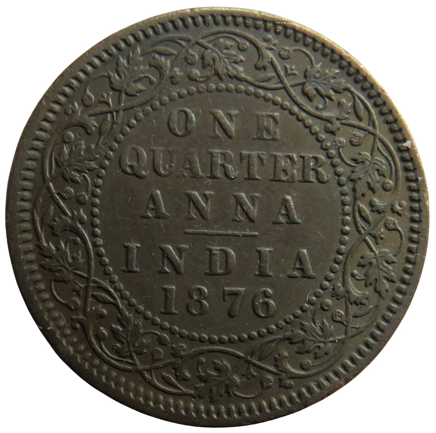 1876 Queen Victoria India 1/4 Anna Coin