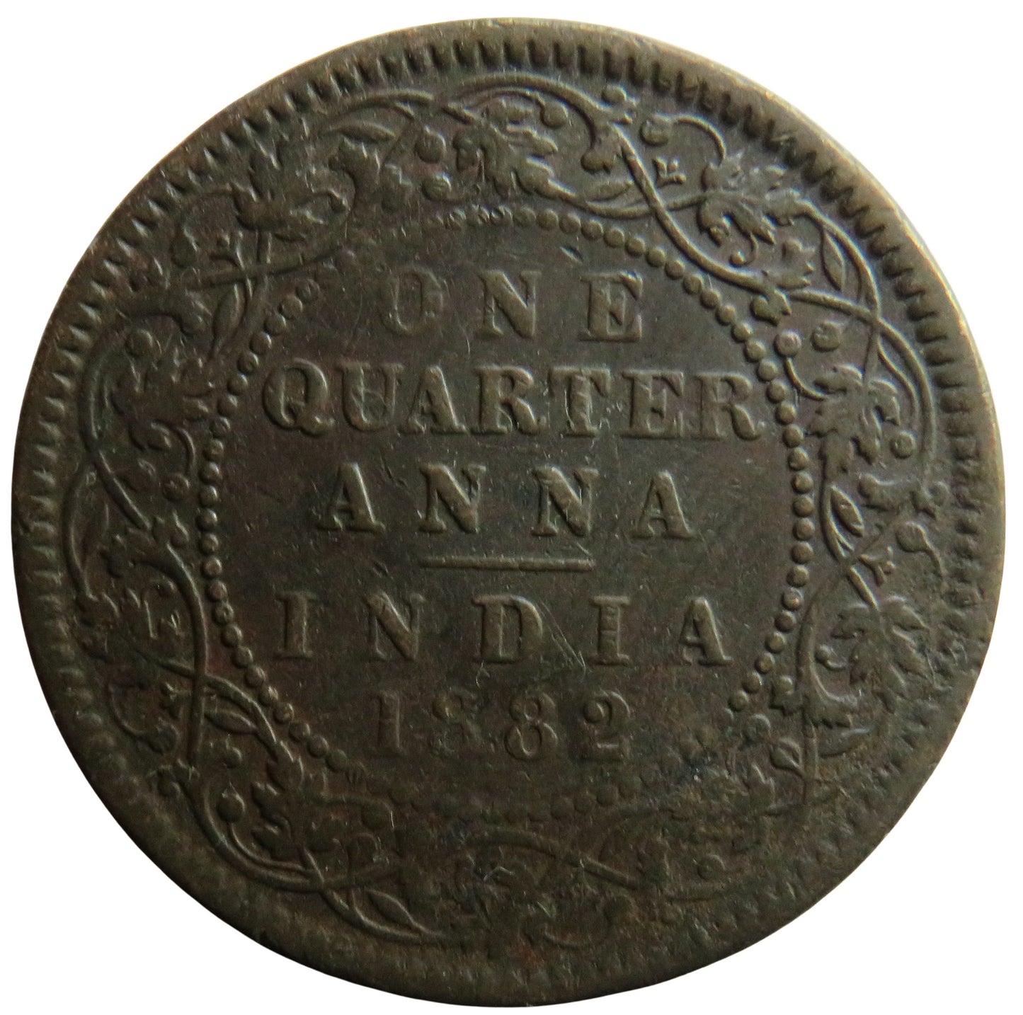 1882 Queen Victoria India 1/4 Anna Coin