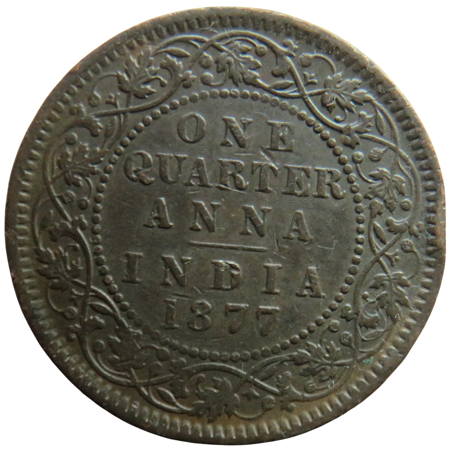 1877 Queen Victoria India 1/4 Anna Coin