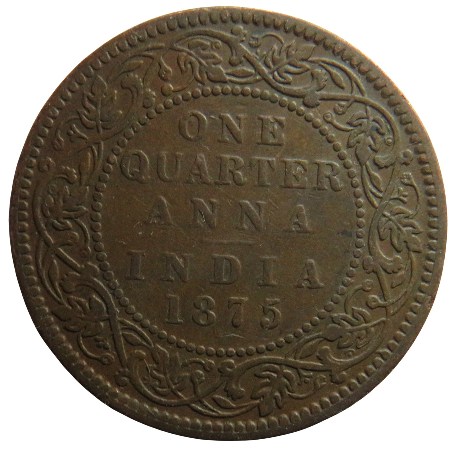 1875 Queen Victoria India 1/4 Anna Coin