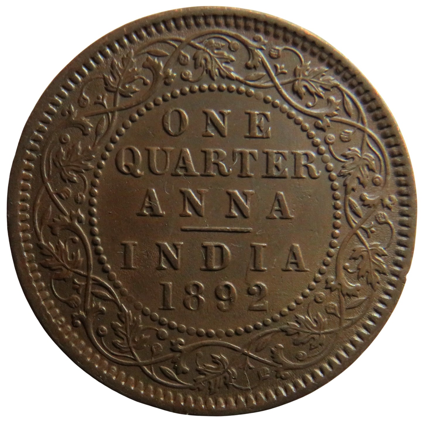1892 Queen Victoria India 1/4 Anna Coin In Excellent Grade