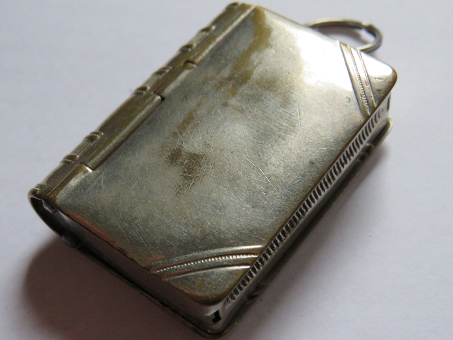 Antique Silver Plate Vesta & Stamp Case In Style Of Book