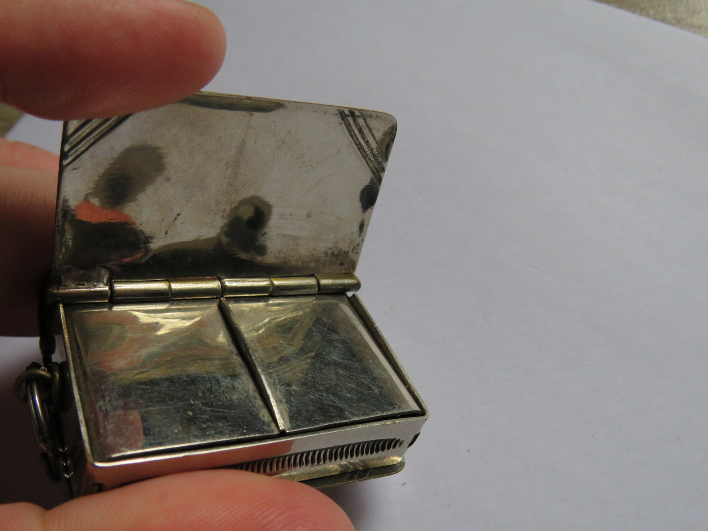 Antique Silver Plate Vesta & Stamp Case In Style Of Book