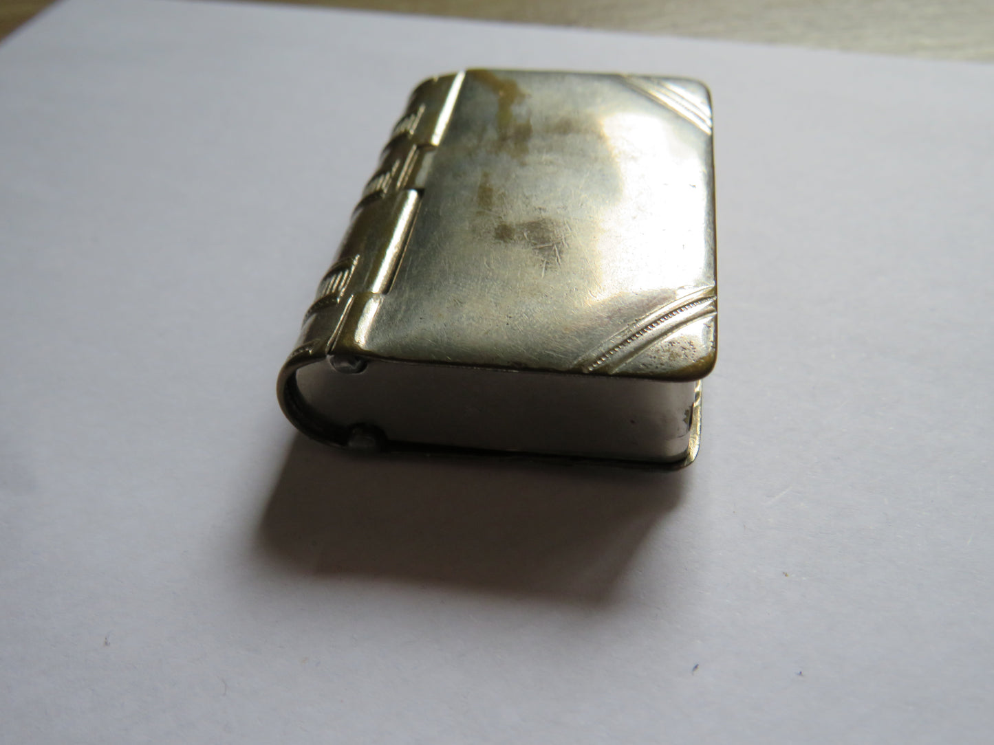 Antique Silver Plate Vesta & Stamp Case In Style Of Book