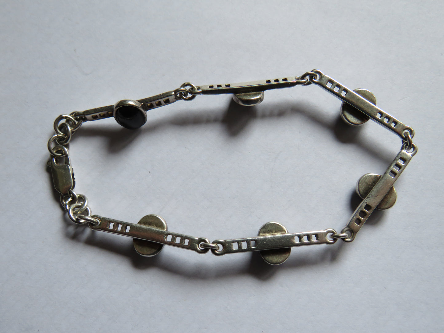 Ladies Sterling Silver & Black Stone Bracelet