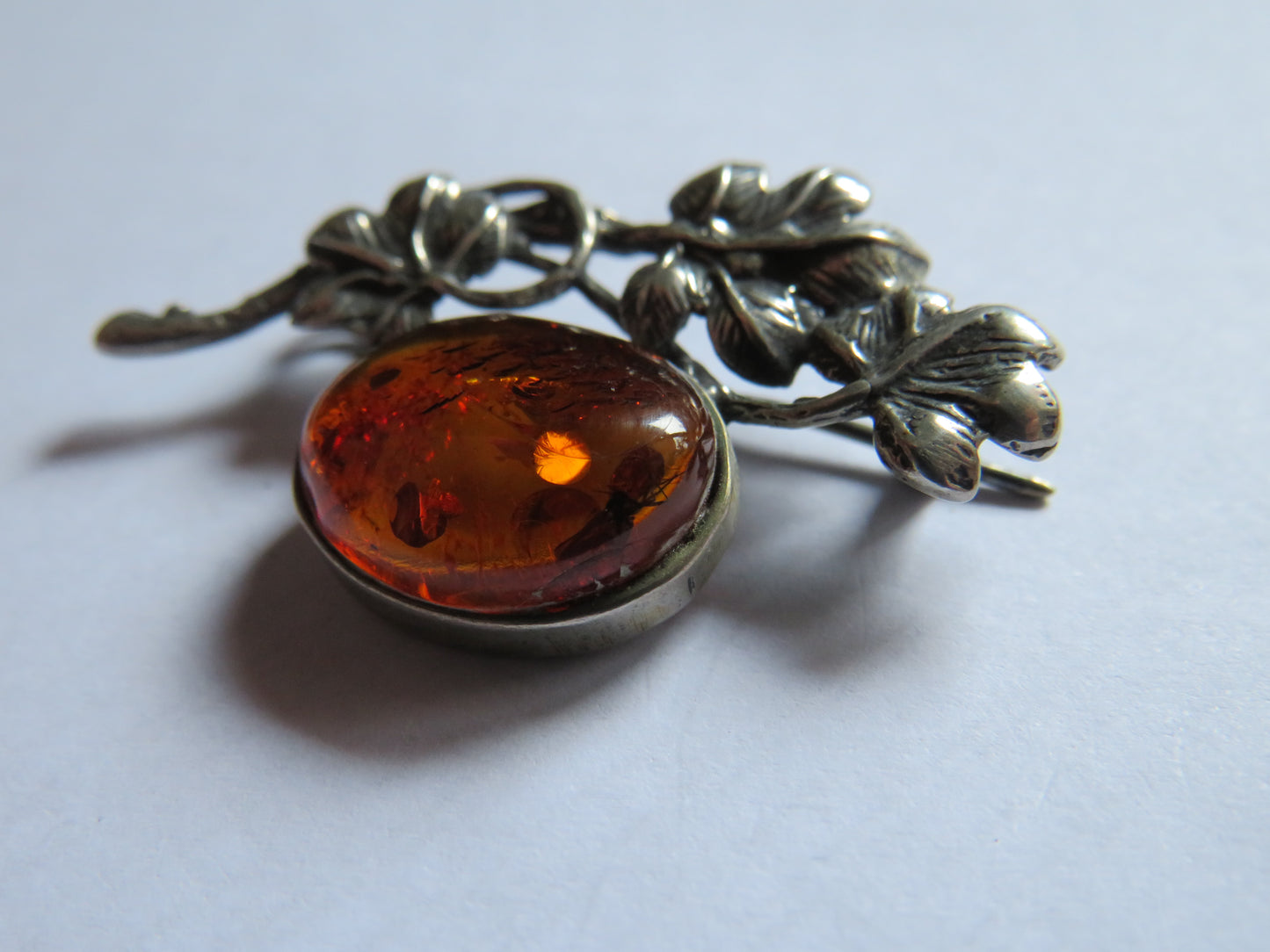 Vintage .800 Silver & Amber Floral Brooch