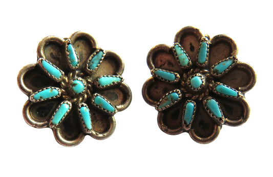Vintage White Metal & Turquoise Clip On Earrings