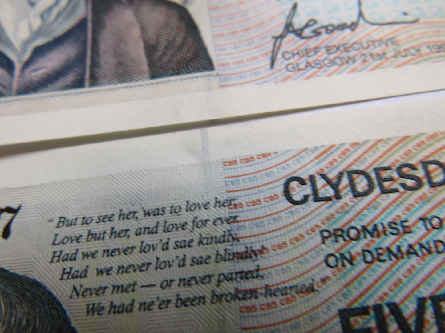 4 x 1996 Clydesdale Bank Plc £5 Banknotes Robert Burns Poems