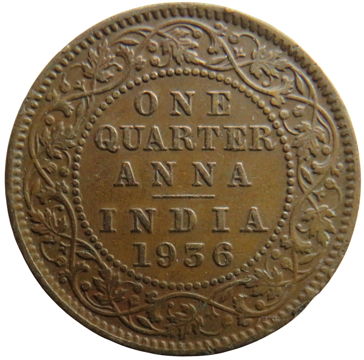 1936 King George V India 1/4 Anna Coin