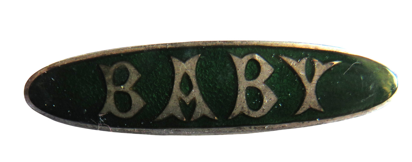 Antique White Metal & Enamel "Baby" Brooch