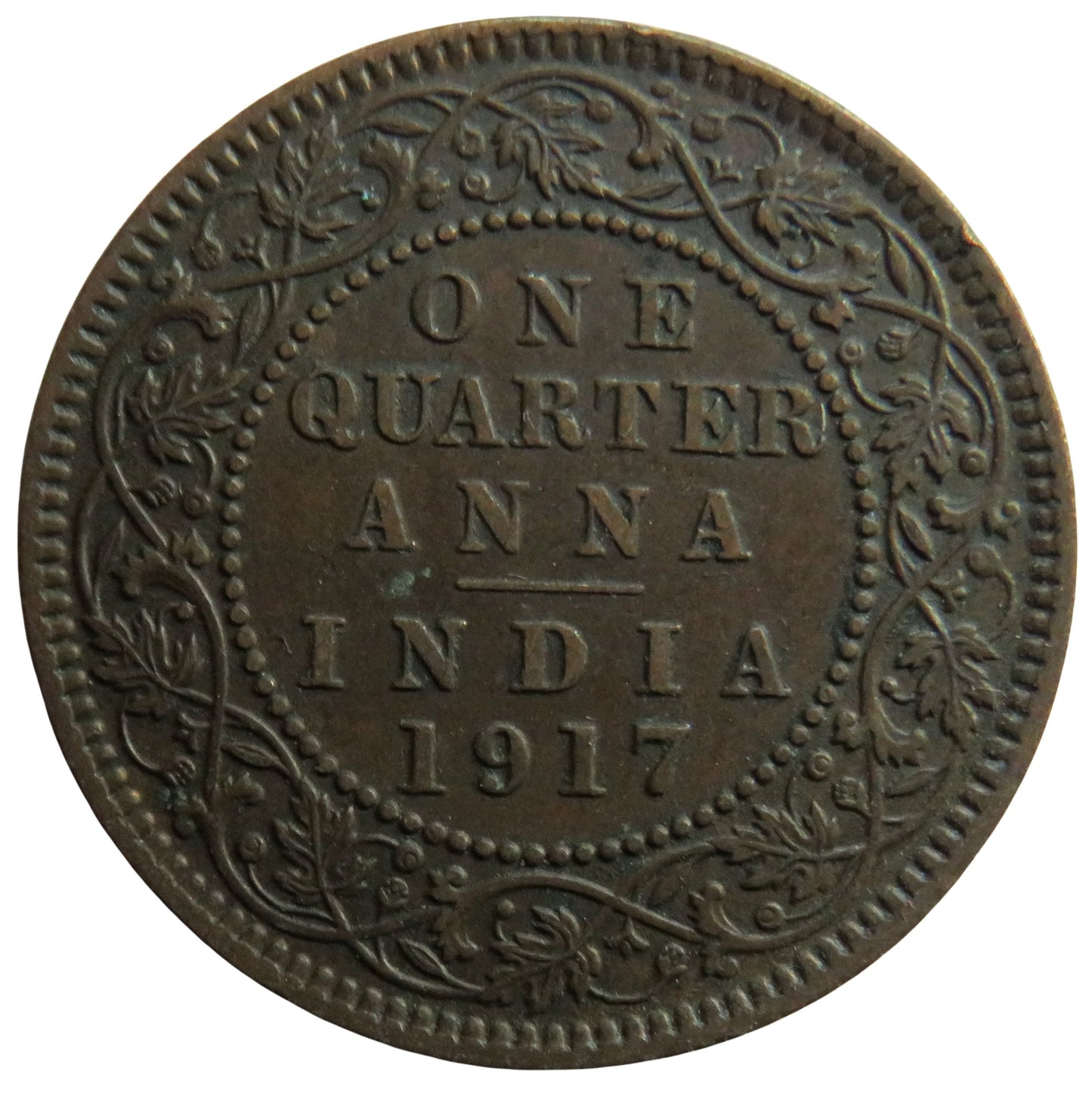1917 King George V India 1/4 Anna Coin