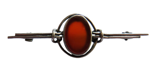 Vintage White Metal & Carnelian Bar Brooch
