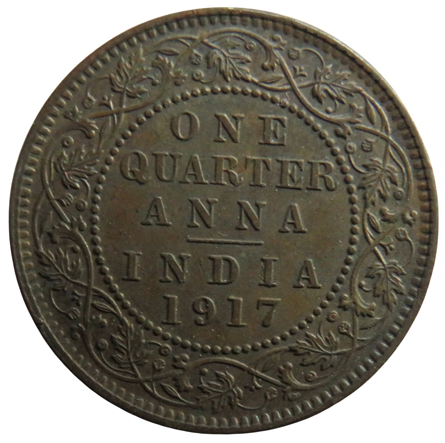 1917 King George V India 1/4 Anna Coin