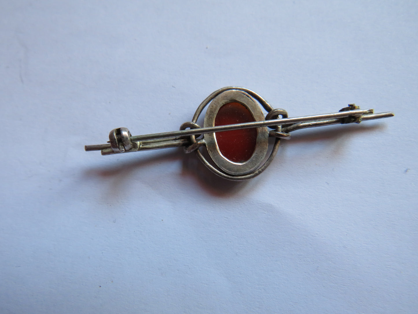 Vintage White Metal & Carnelian Bar Brooch