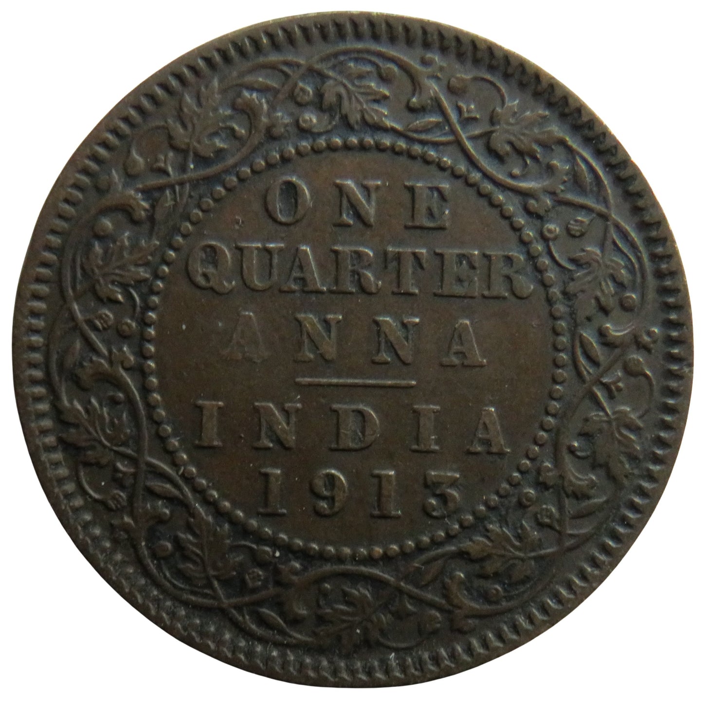 1913 King George V India 1/4 Anna Coin