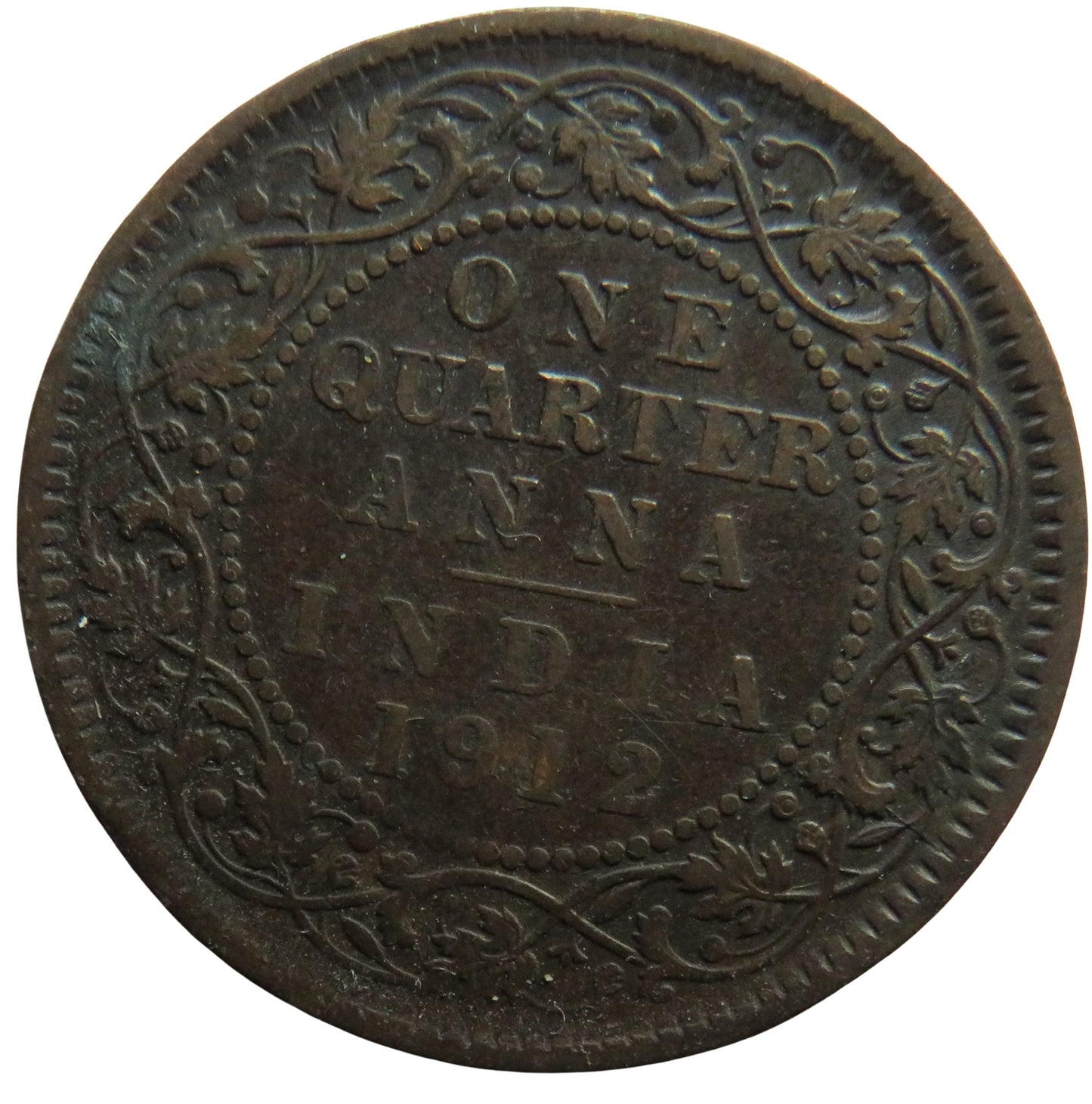 1912 King George V India 1/4 Anna Coin