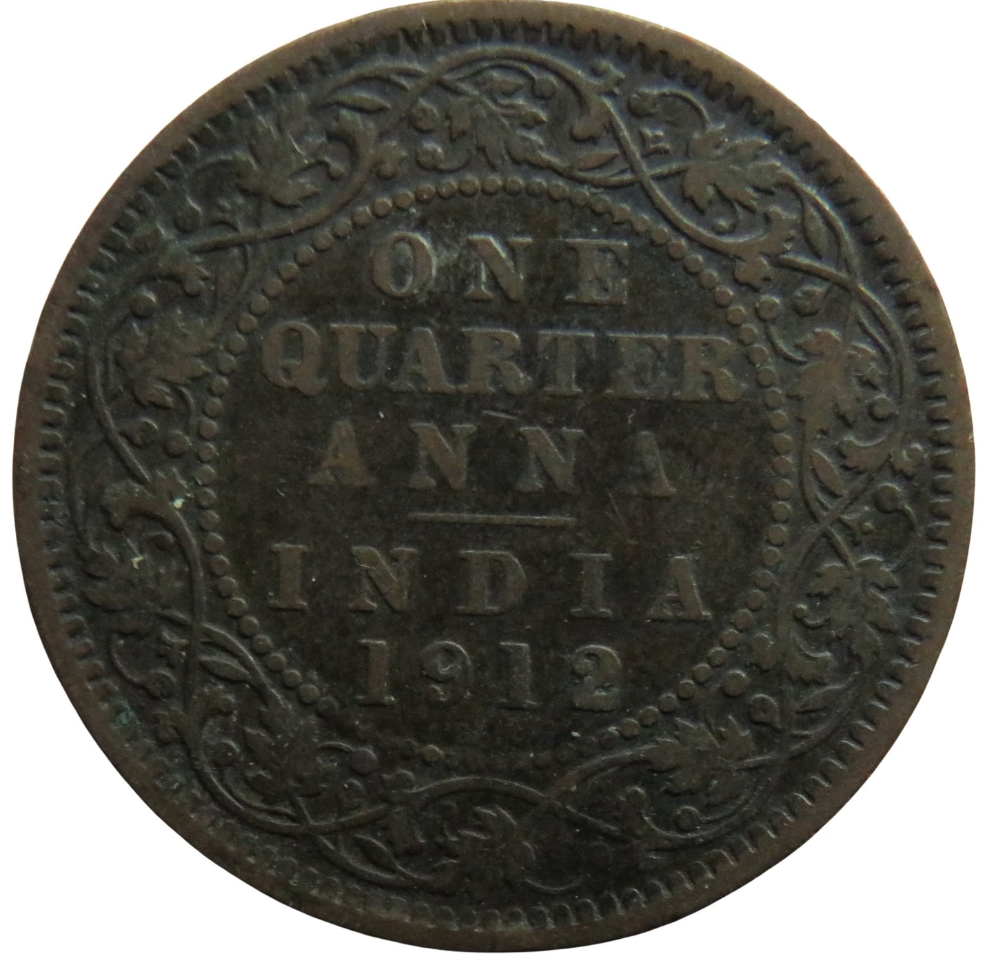 1912 King George V India 1/4 Anna Coin