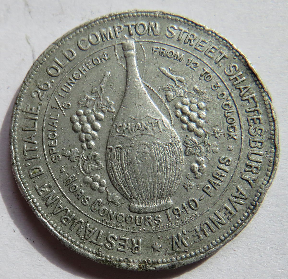 Bernardo Baglioni's Restaurant D'Italia Shaftesbury Avenue Token London