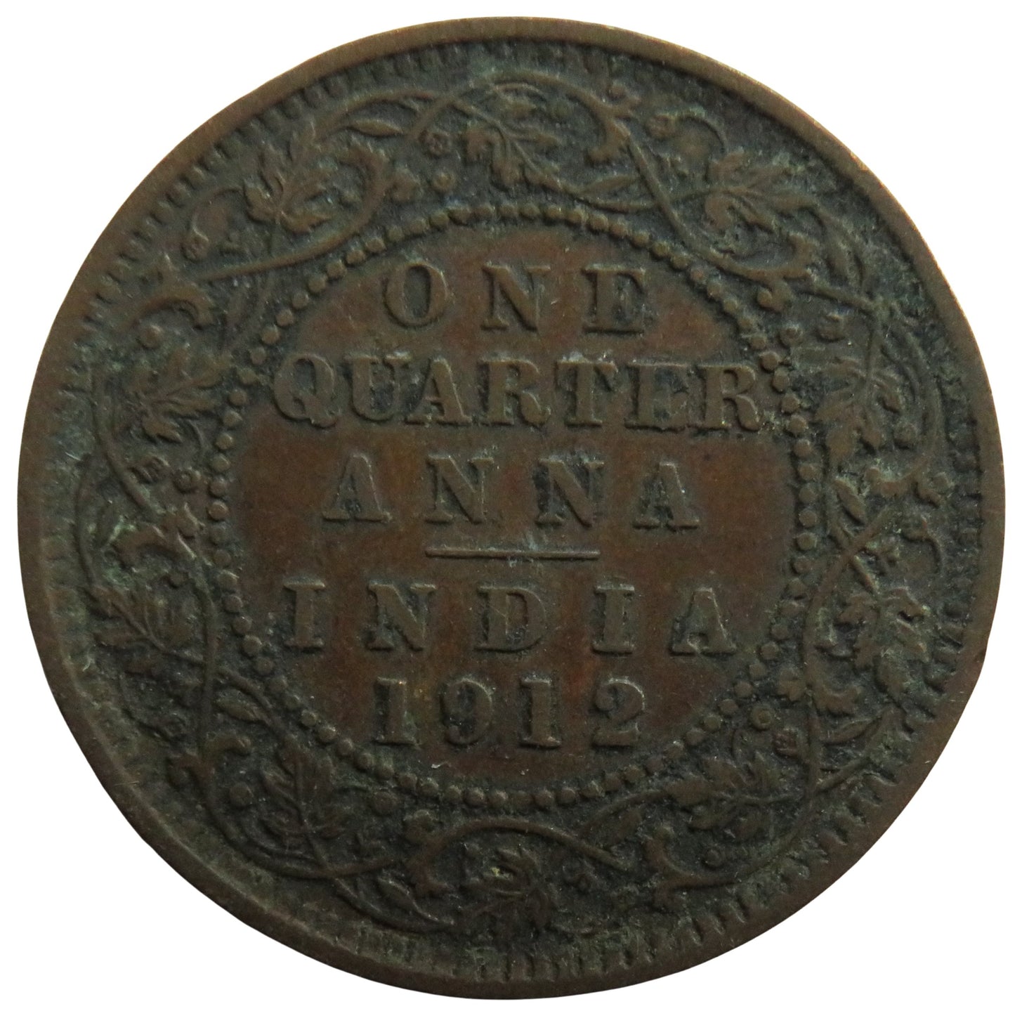 1912 King George V India 1/4 Anna Coin