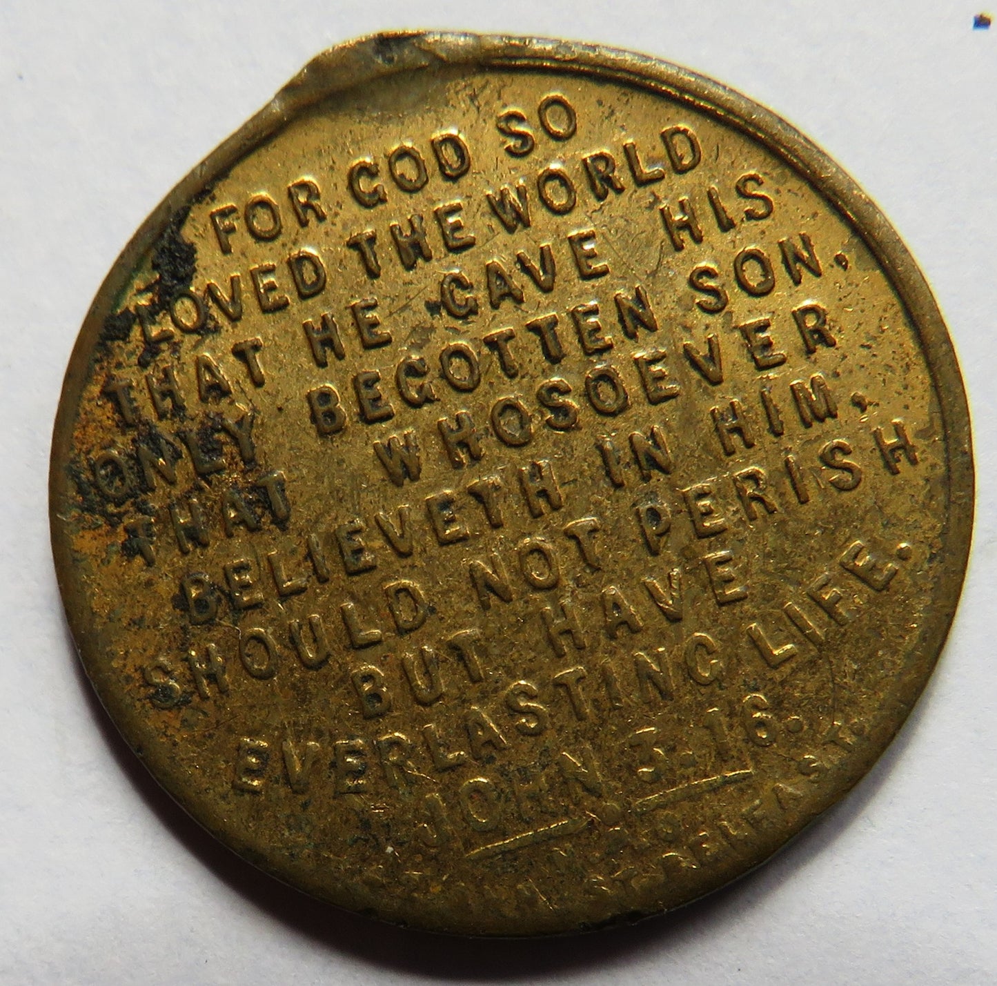Vintage Religious Medal / Token "God So Loved The World"