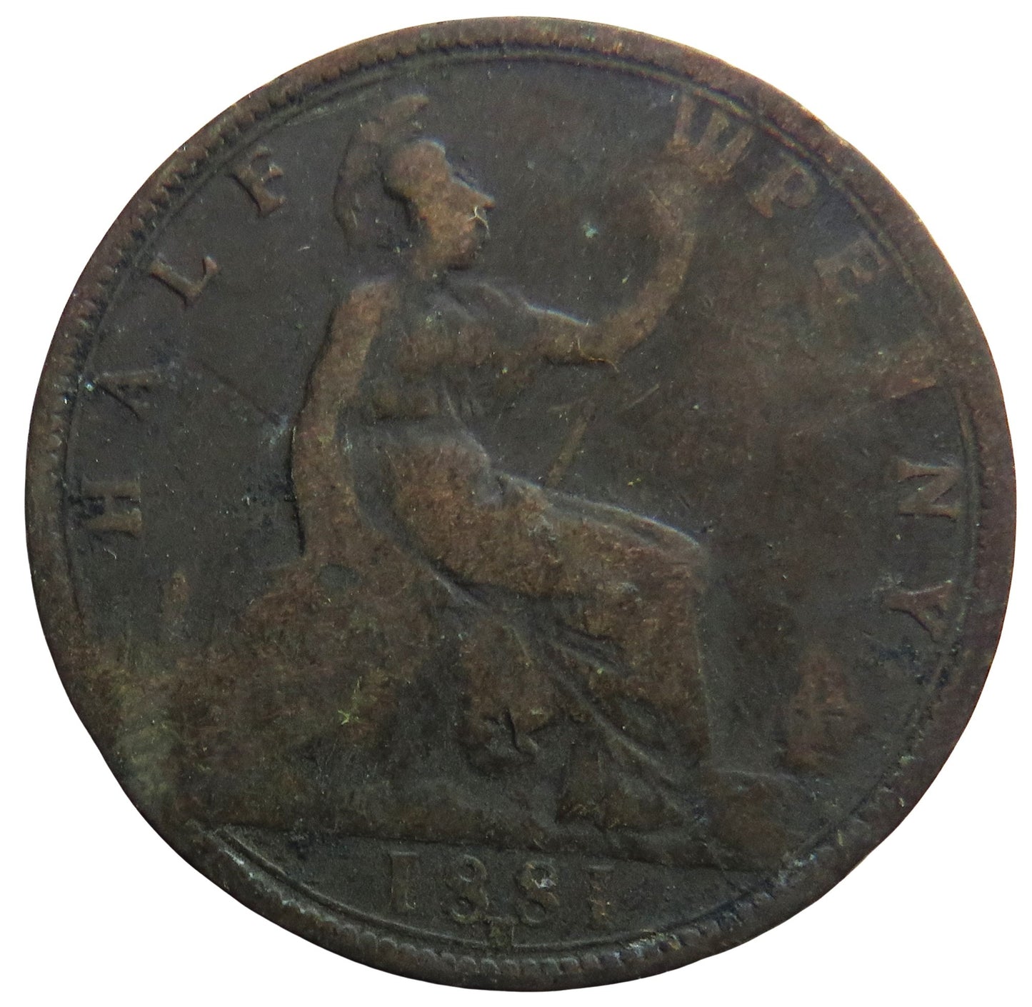 1881-H Queen Victoria Bun Head Halfpenny Coin - Great Britain