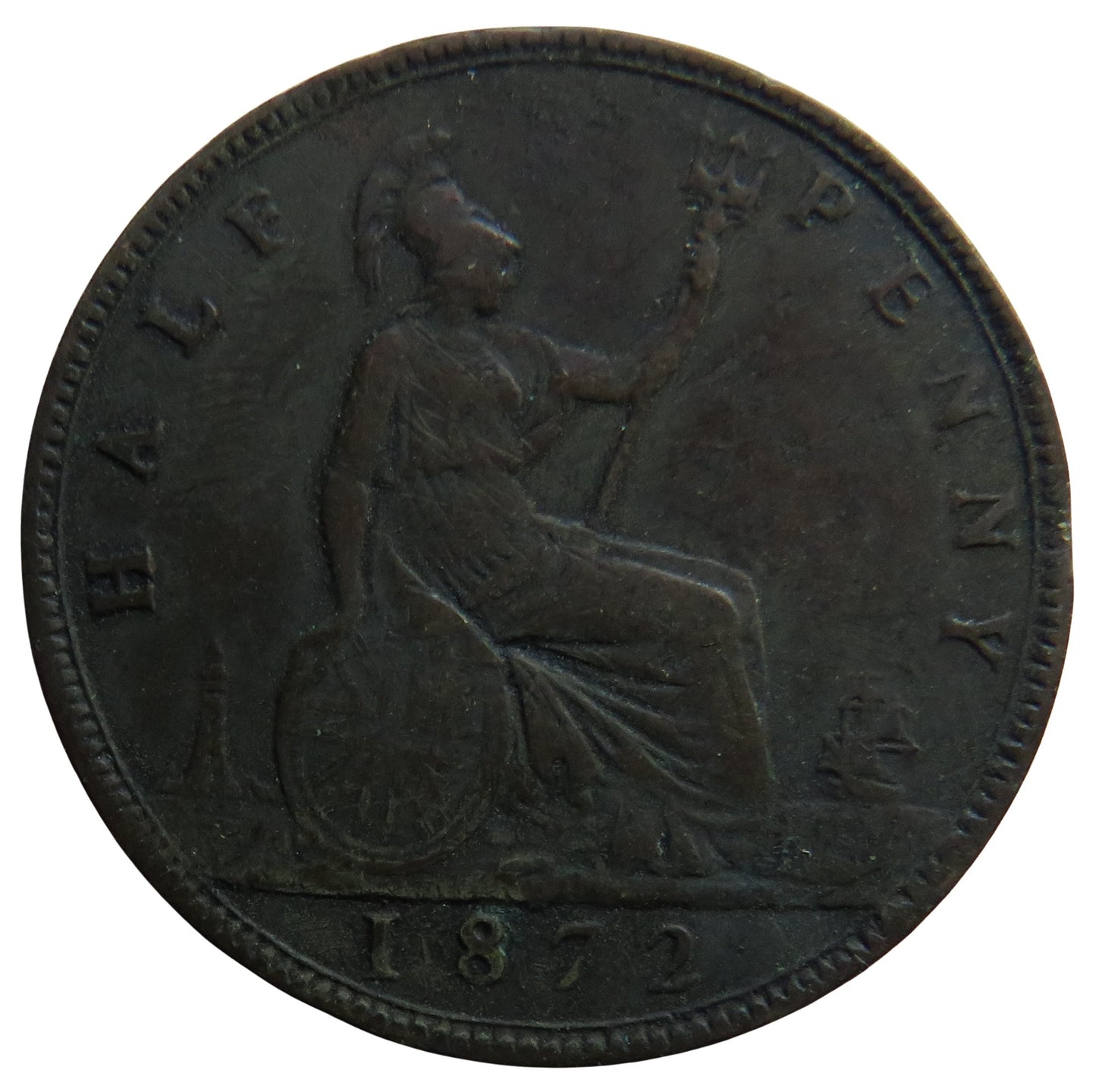 1872 Queen Victoria Bun Head Halfpenny Coin - Great Britain