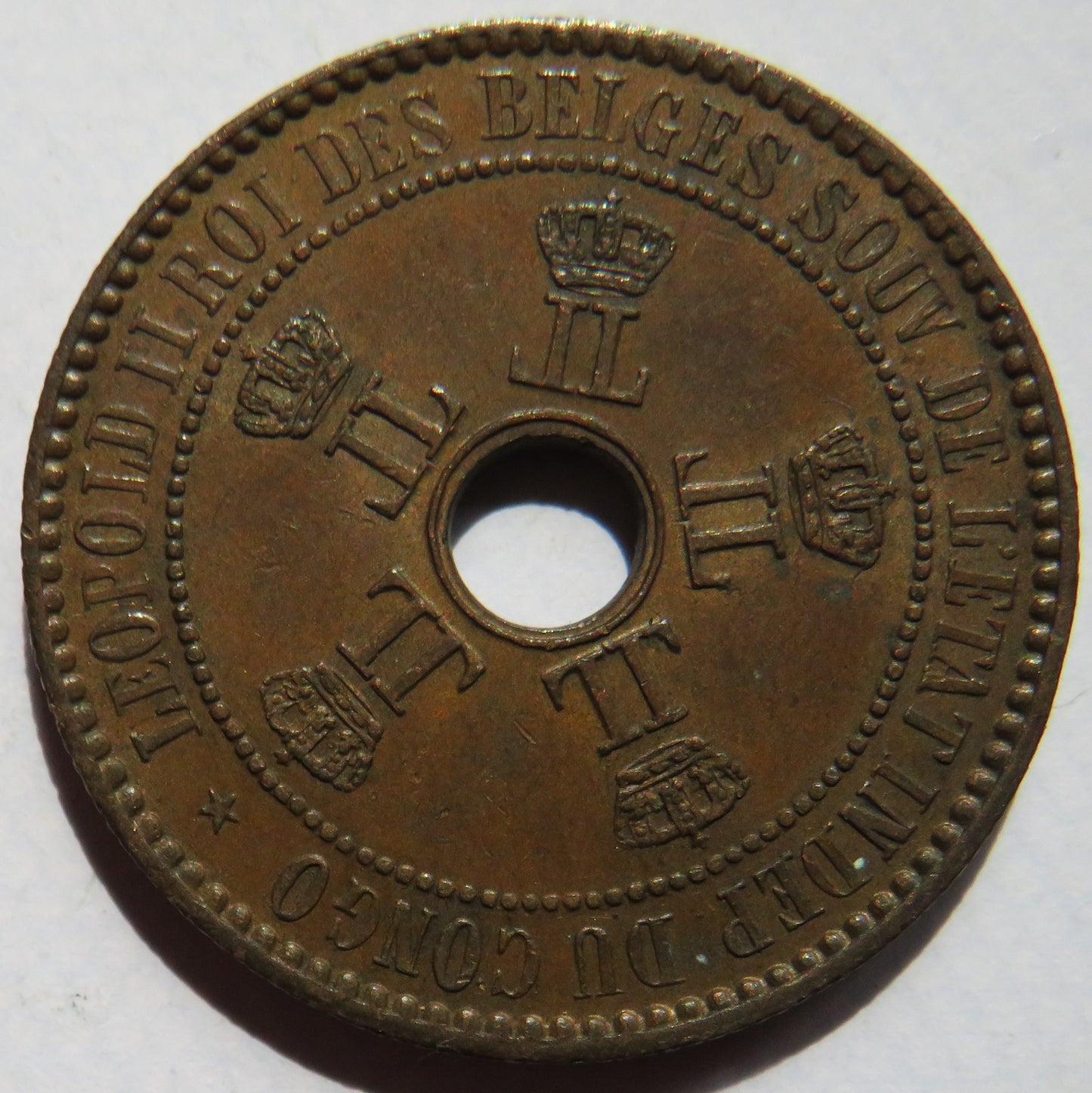 1887 Belgian Congo 5 Centimes Coin In Better Grade