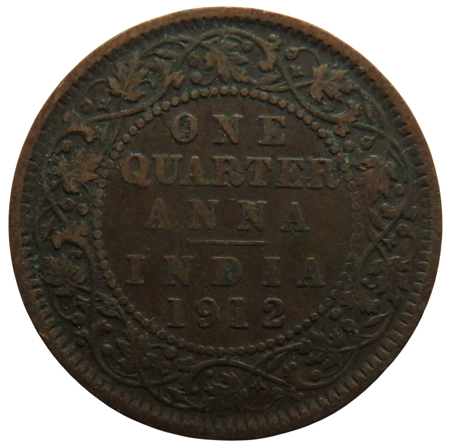 1912 King George V India 1/4 Quarter Anna Coin