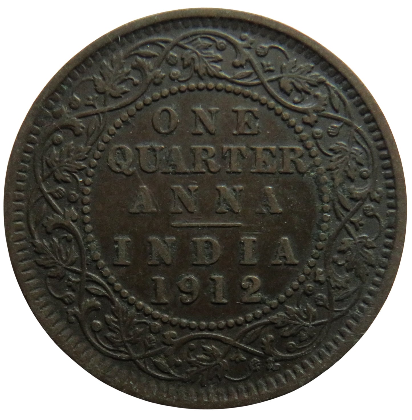 1912 King George V India 1/4 Quarter Anna Coin