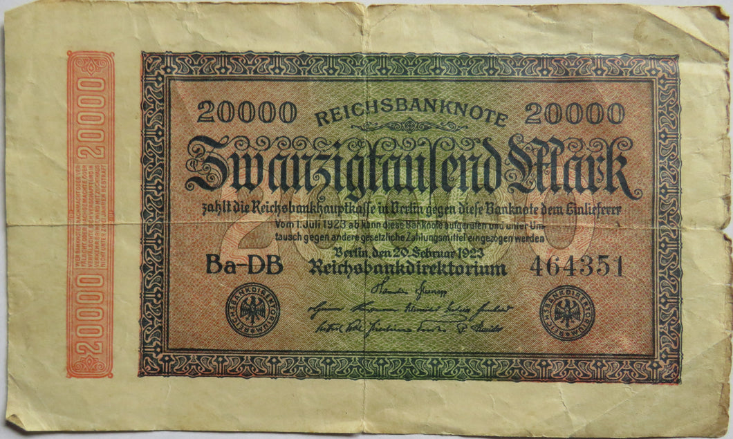 1923 Germany 20000 Mark Banknote