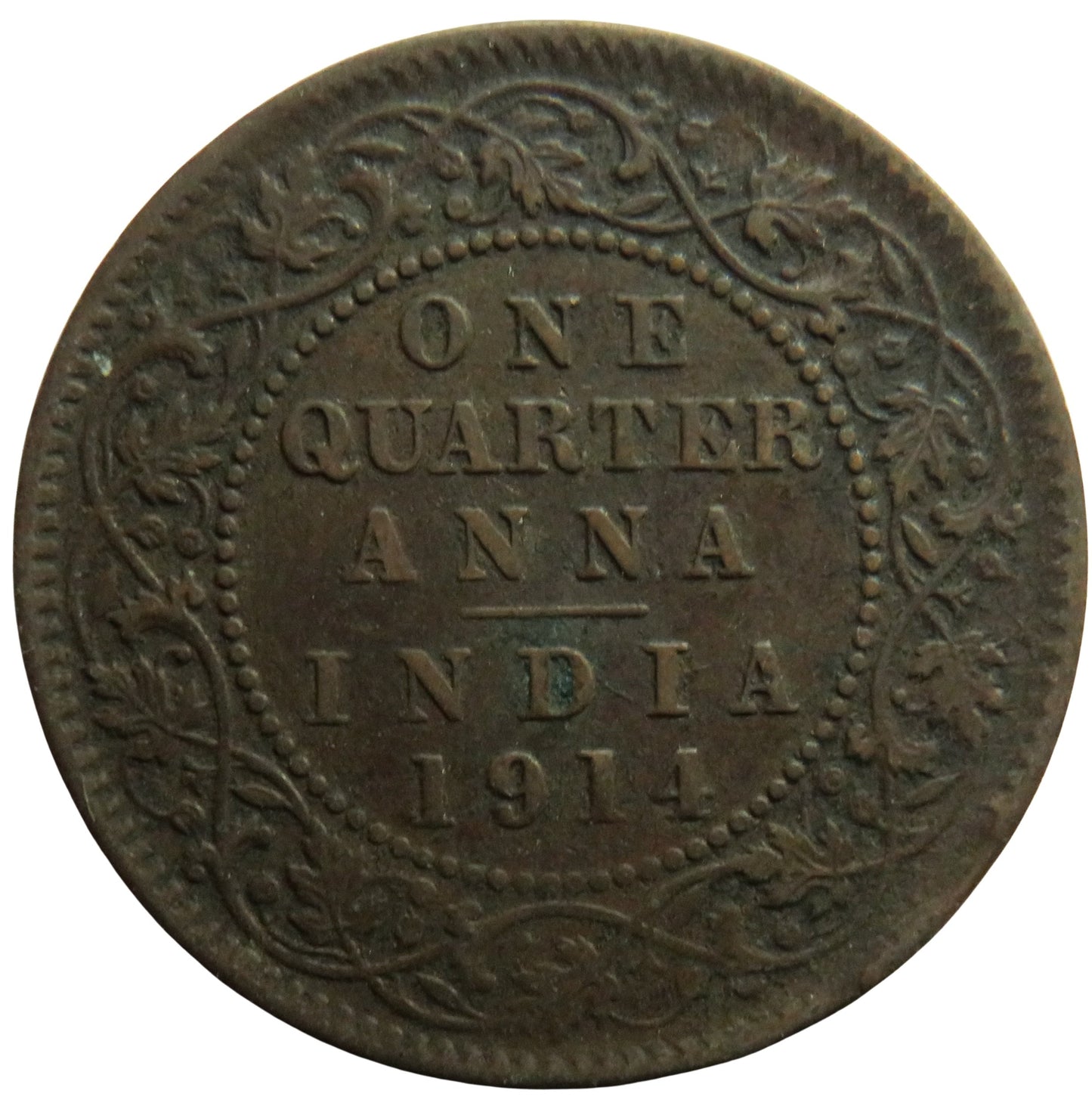 1914 King George V India 1/4 Quarter Anna Coin