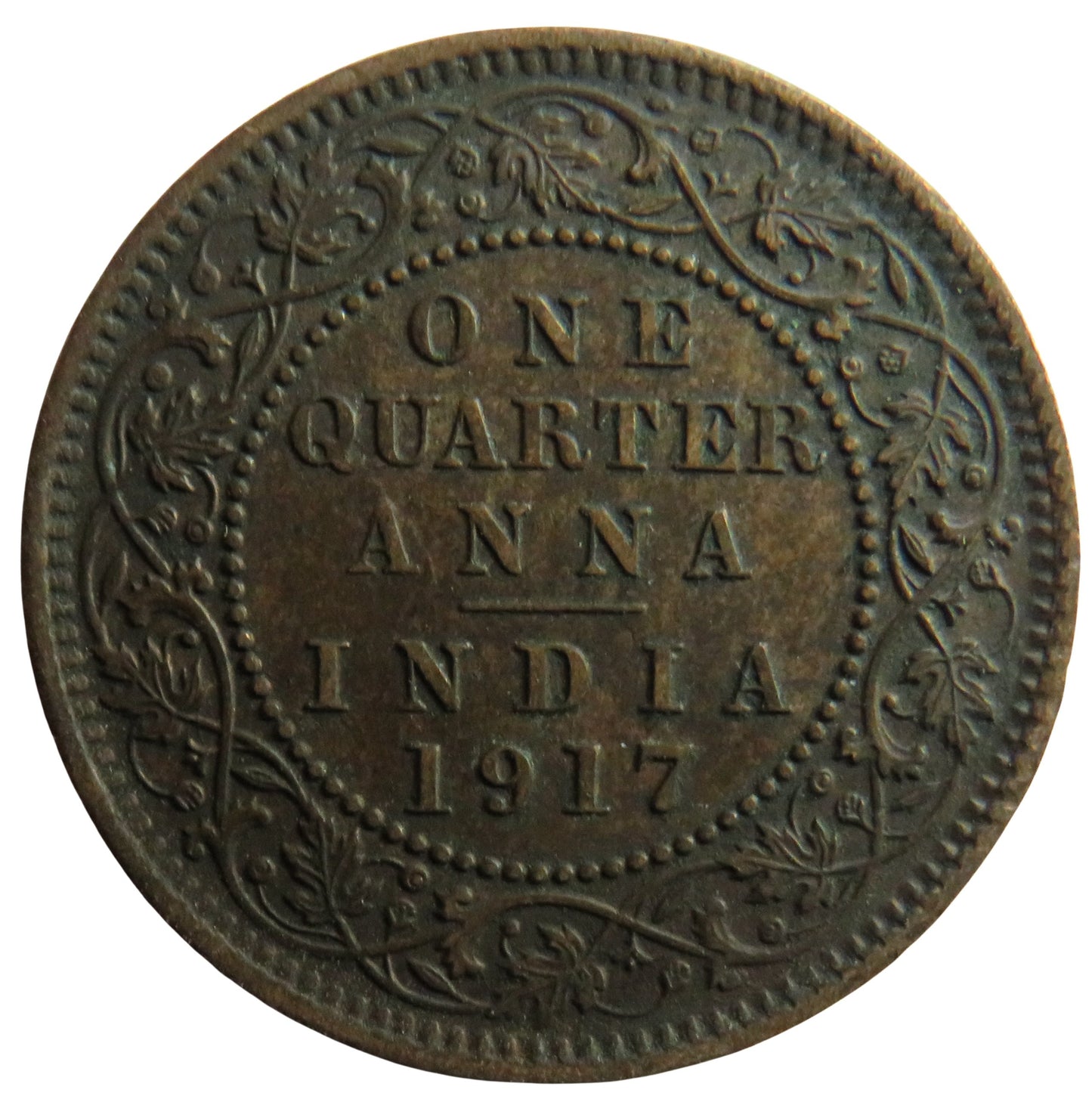 1917 King George V India 1/4 Quarter Anna Coin