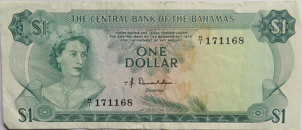 1974 The Central Bank of the Bahamas $1 One Dollar Banknote