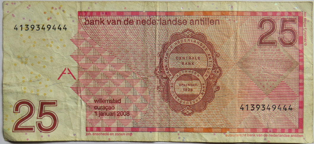 2008 Bank Van De Nederlandse Antillen 25 Gulden Banknote