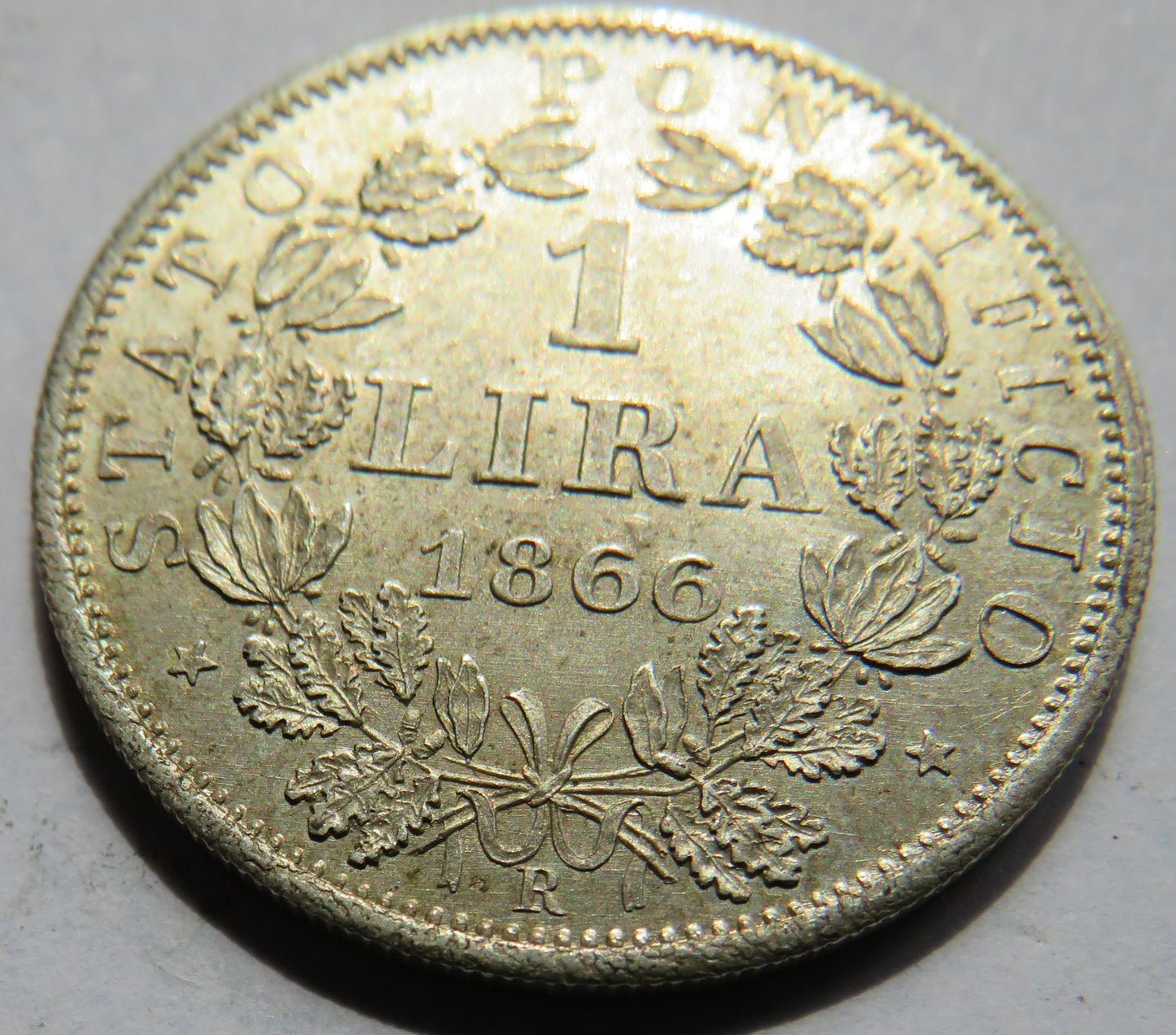 1866 Papal States Silver One Lira Coin In High Grade