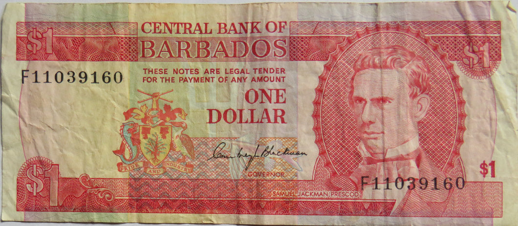 Central Bank of Barbados $1 One Dollar Banknote