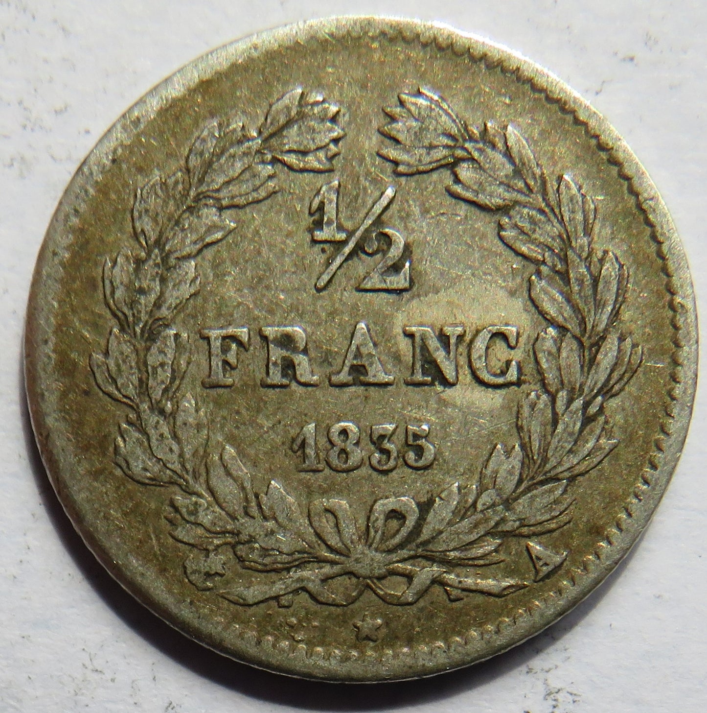 1835-A France Silver 1/2 Franc Coin