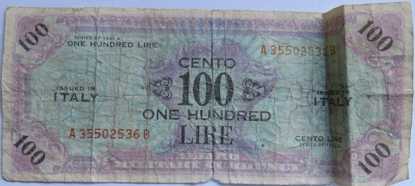 1943 Italy 100 Lire Banknote