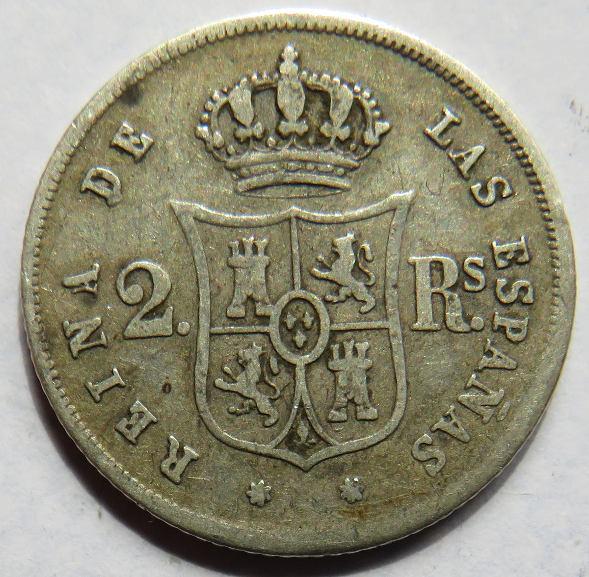 1853 Spain Silver 2 Reals Coin Isabella II image 3