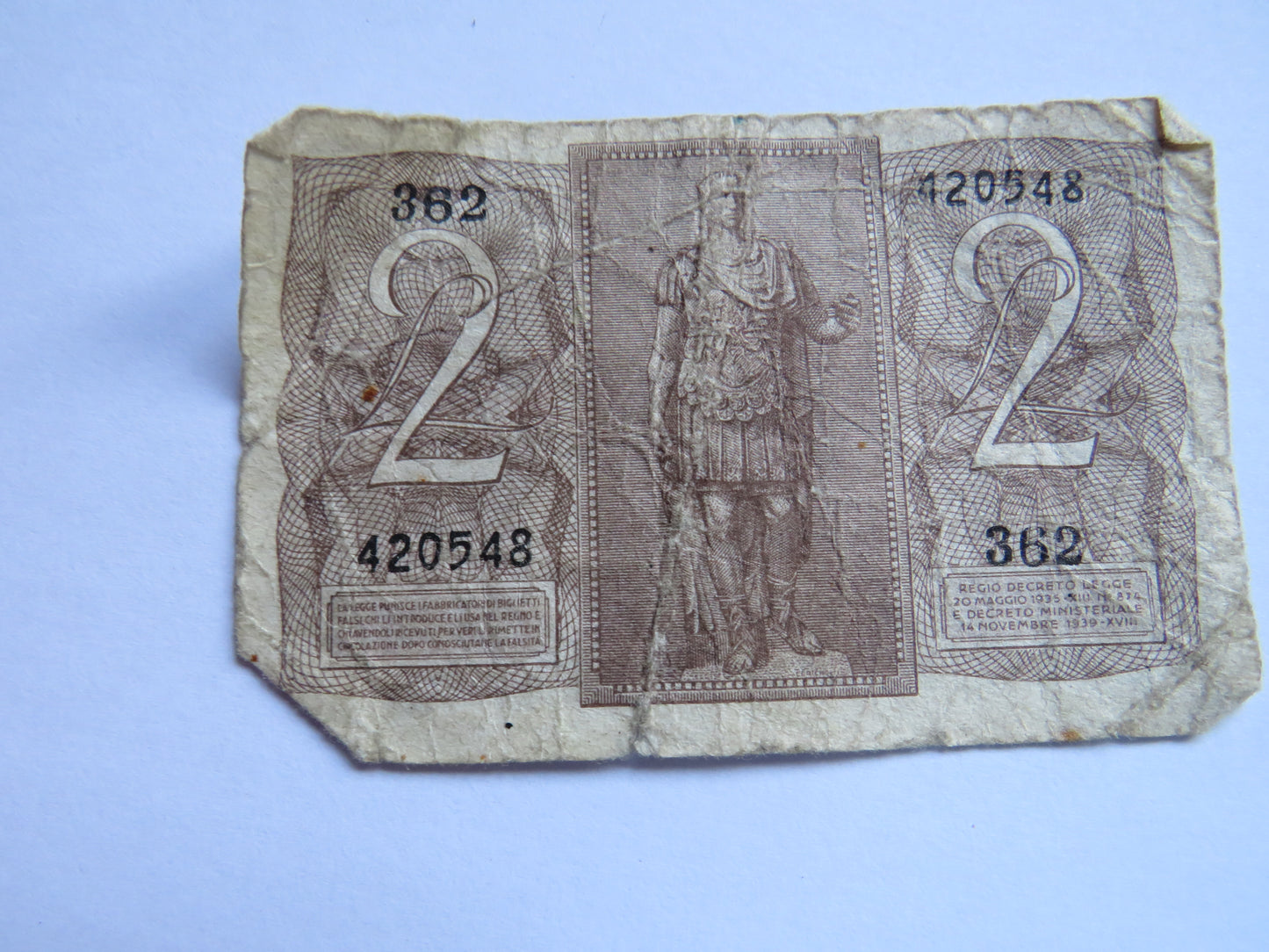 1939 Italy 2 Lire Banknote