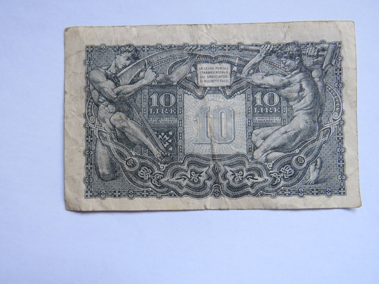 1944 Italy 10 Lire Banknote