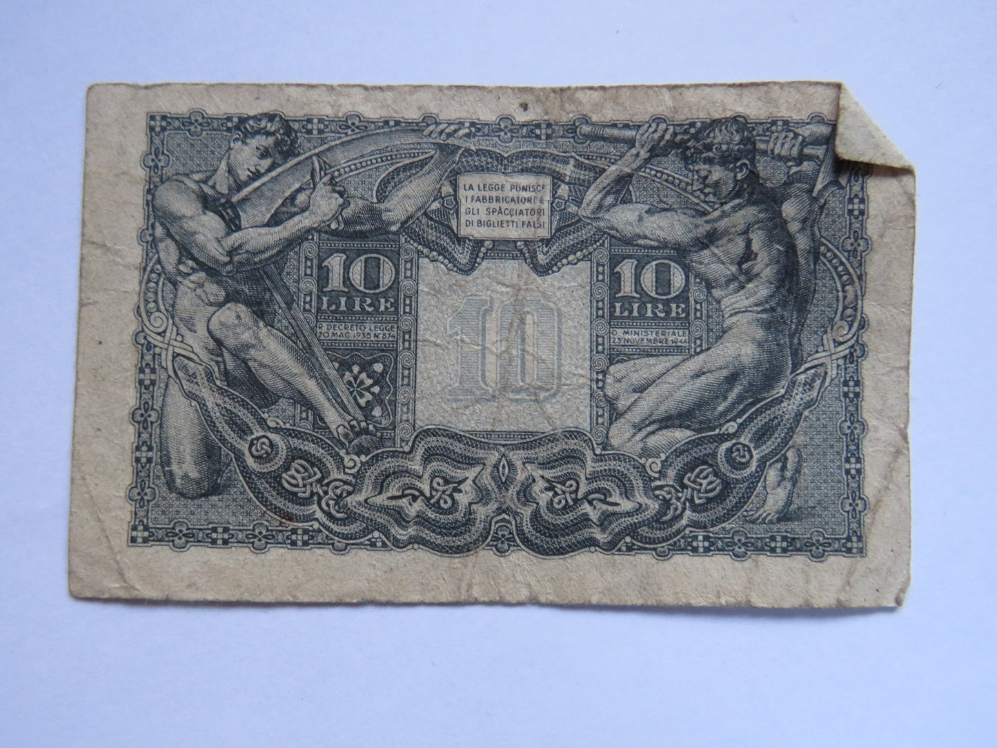 1944 Italy 10 Lire Banknote